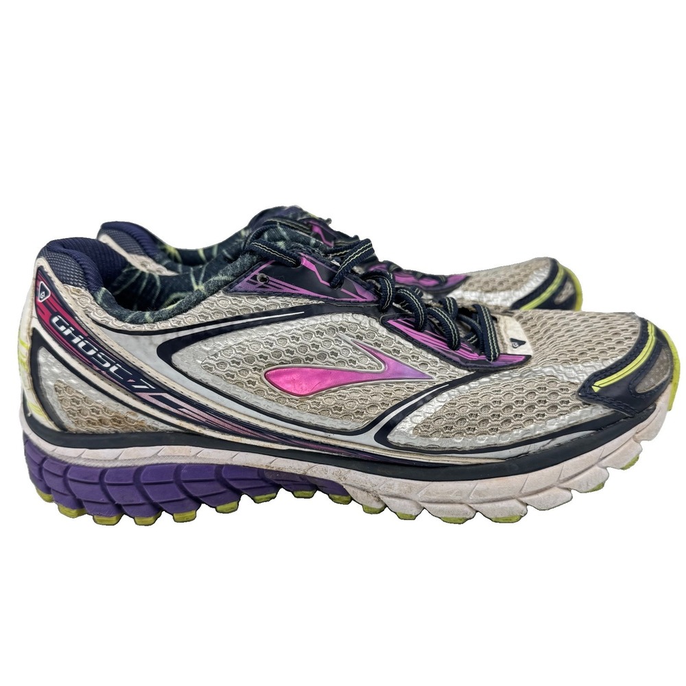 BROOKS Ghost 7 Women's SIZE 9.5 Running Shoes Silver Purple Yellow 1201611B125